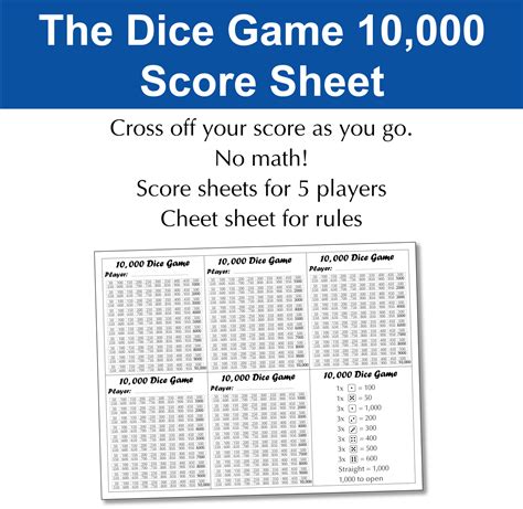 dice 10000 score sheet|the 6 dice game rules.